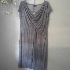 H by Halston NWOT Cowl Neck Short Sleeves Elastic Waistband Grey Shift Dress 16